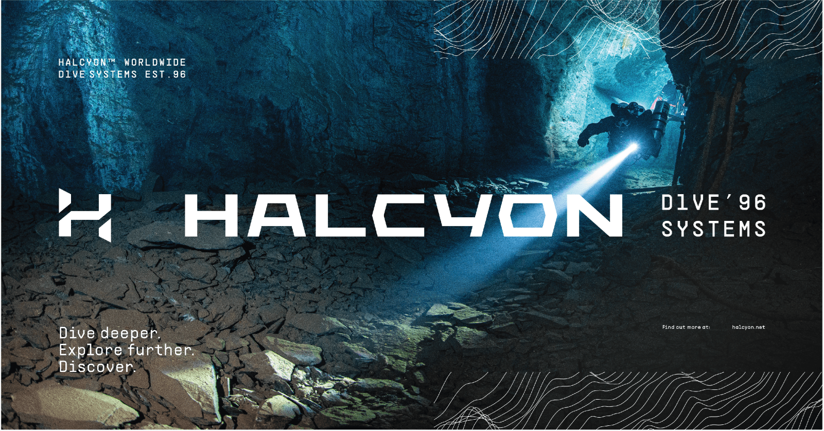 Halcyon New logo divers in a cave